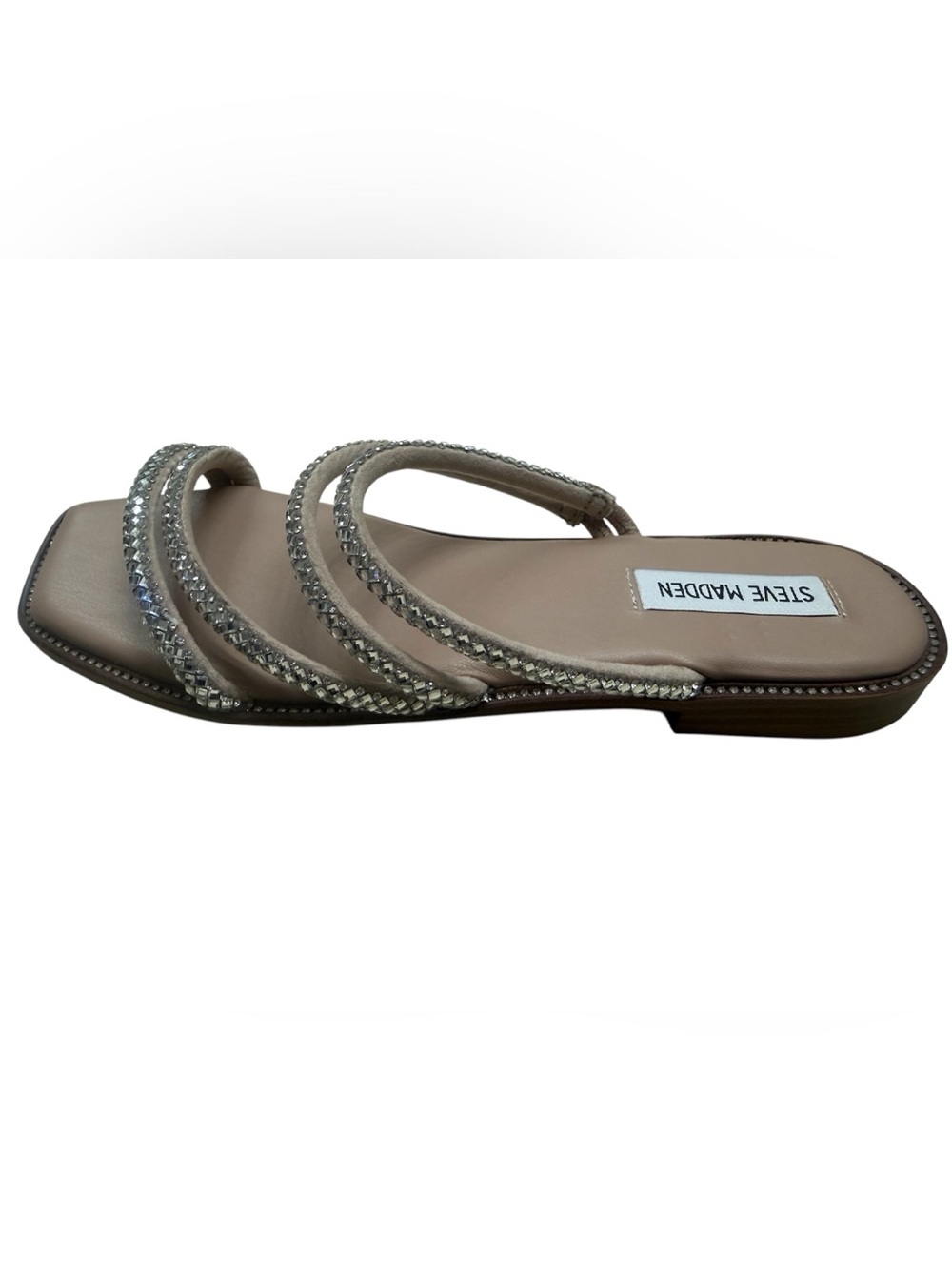 Steve Madden Women's Starie Rhinestone Sandals Flats Size 9M Nude Beige Slip on - Picture 4 of 11